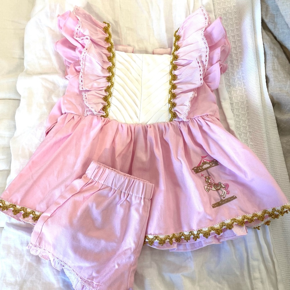 Evie’s Closet pink embroidered carousel dress with bloomers